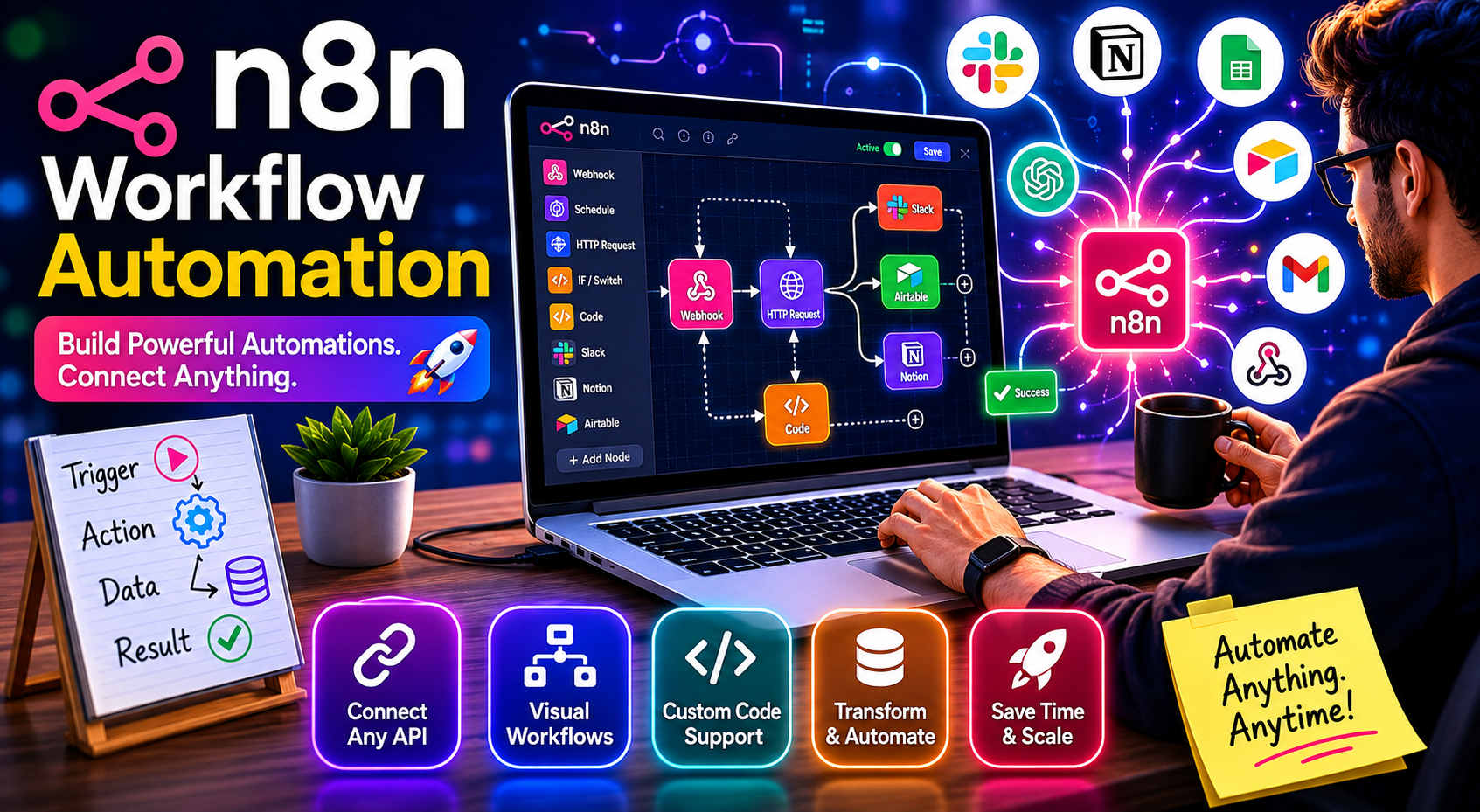 n8n Workflow Automation Guide 2026: Build Smart Automations & API Workflows 1 n8n workflow automation dashboard showing API integrations, data flows, and smart automation